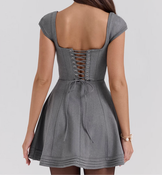 Grey Sculpted Fit And Flare Mini Dress