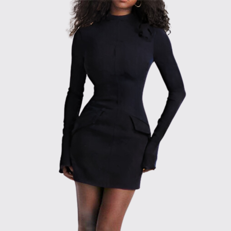Black Mock Neck Flared Sleeve Mini Dress ADONIS BOUTIQUE Black Mock Neck Flared Sleeve Mini Dress ADONIS BOUTIQUE