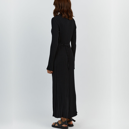 Black Long Sleeve Knit Midi Dress