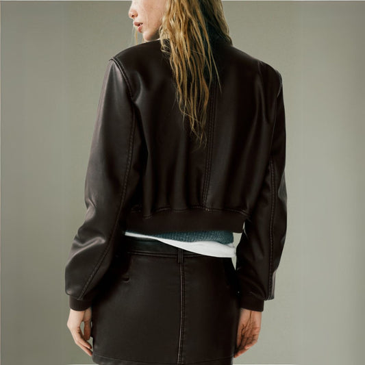 Brown Leather Bomber Jacket