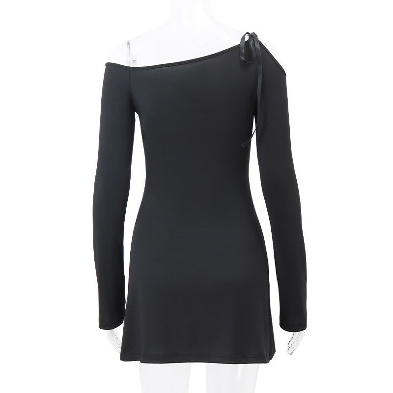 Black Long-Sleeve Cold Shoulder Mini Dress