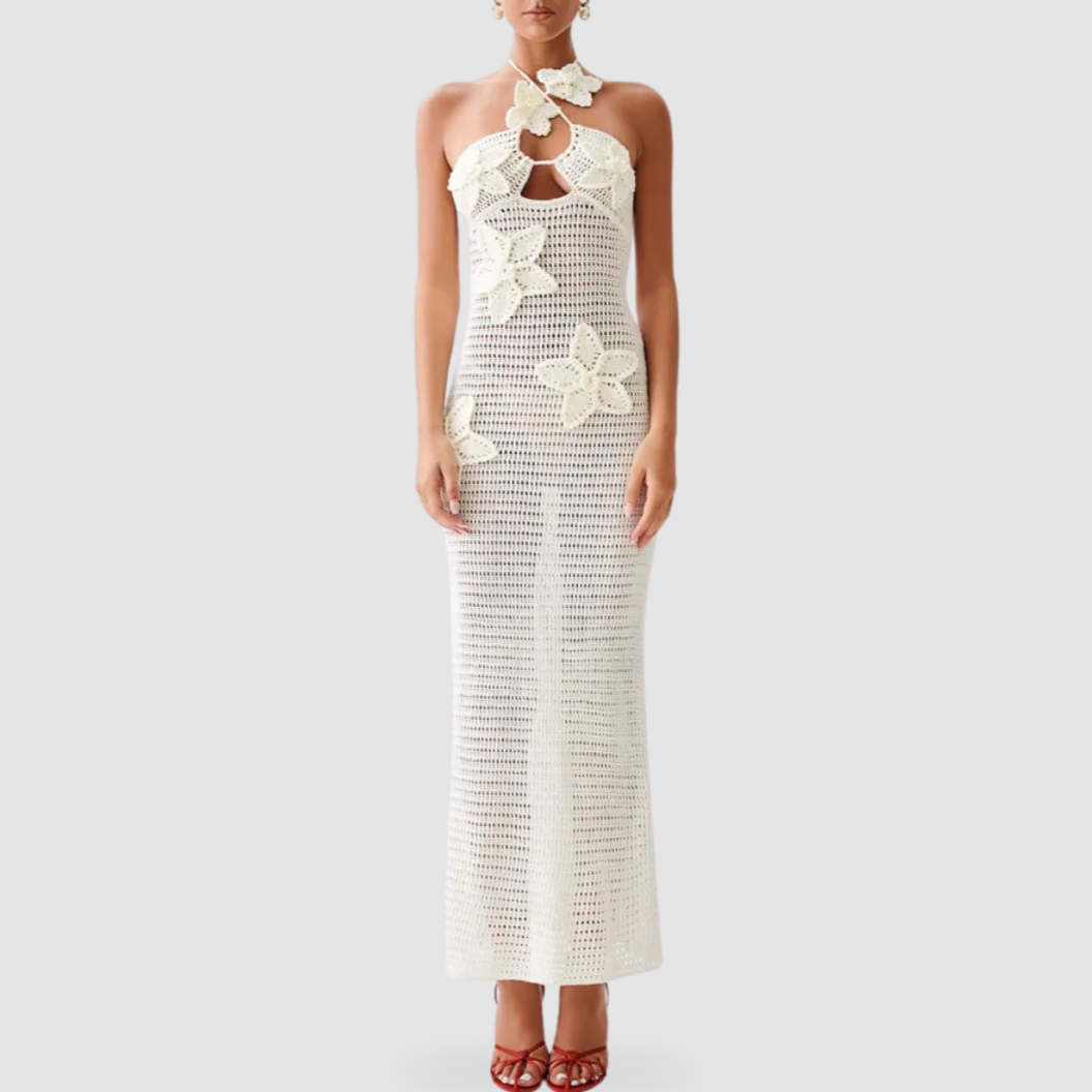 crochet flower halter dress English Factory