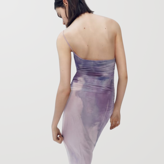 Ombre Asymmetric Ruching Strapless Mini Dress