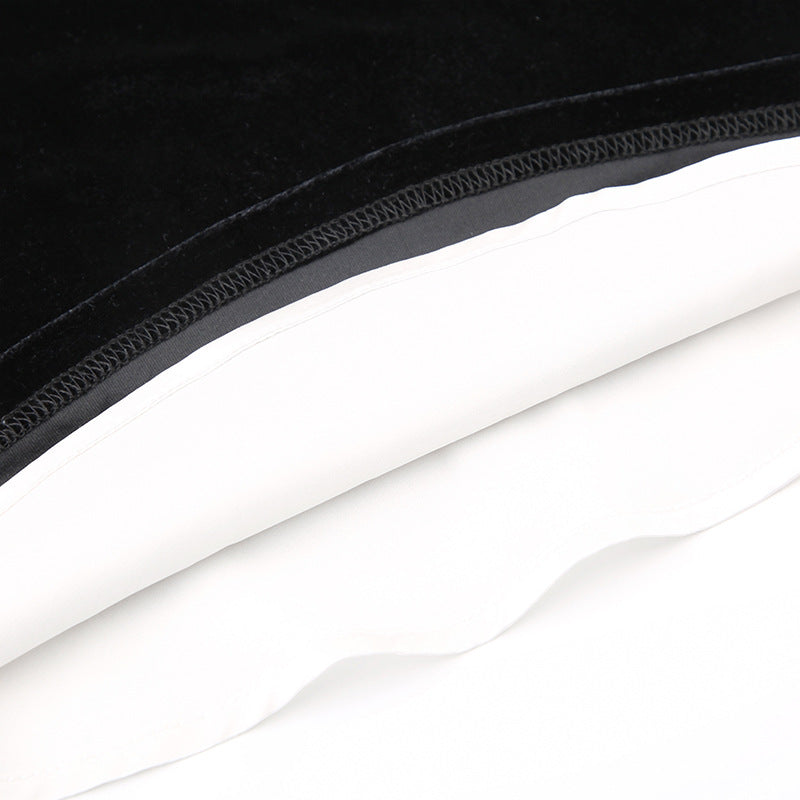 Pleated Trim Black Strapless Velvet Mini Dress