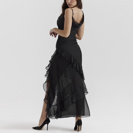 Black Asymmetrical Ruffle Dress