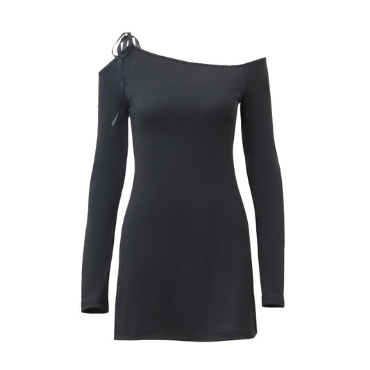 Black Long-Sleeve Cold Shoulder Mini Dress