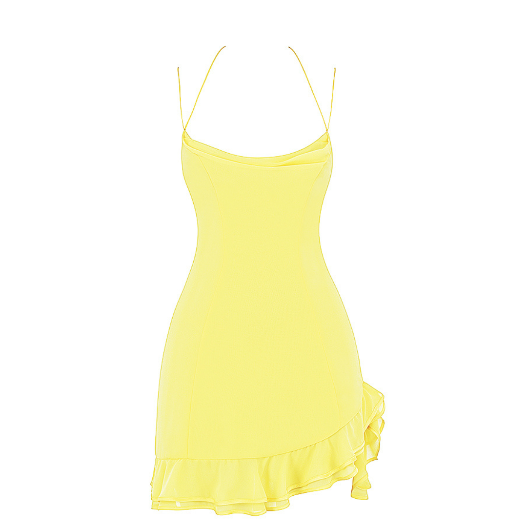 Yellow Double Strap Ruffle Mini Dress