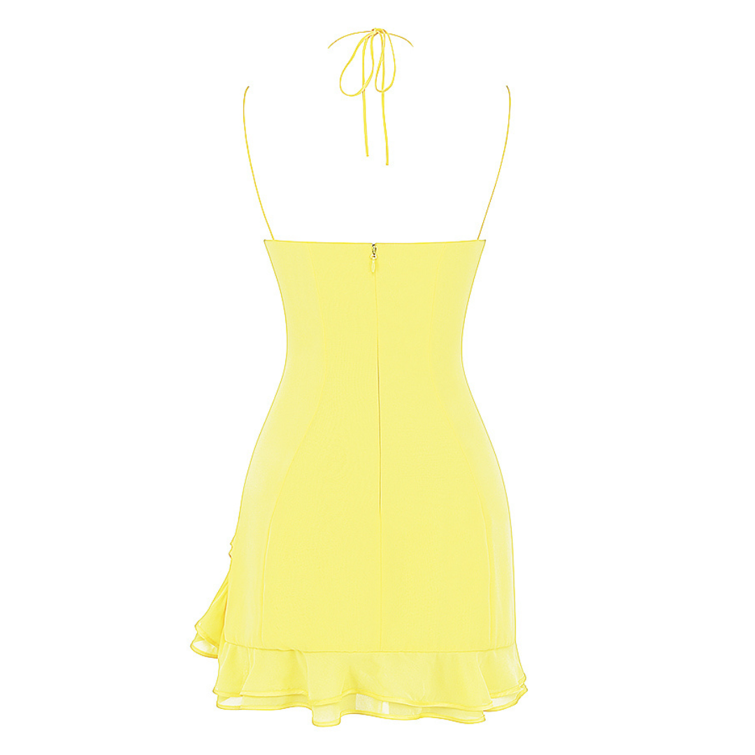 Yellow Double Strap Ruffle Mini Dress