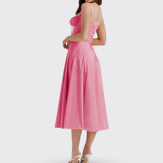 Pink Front Strap Backless Dress