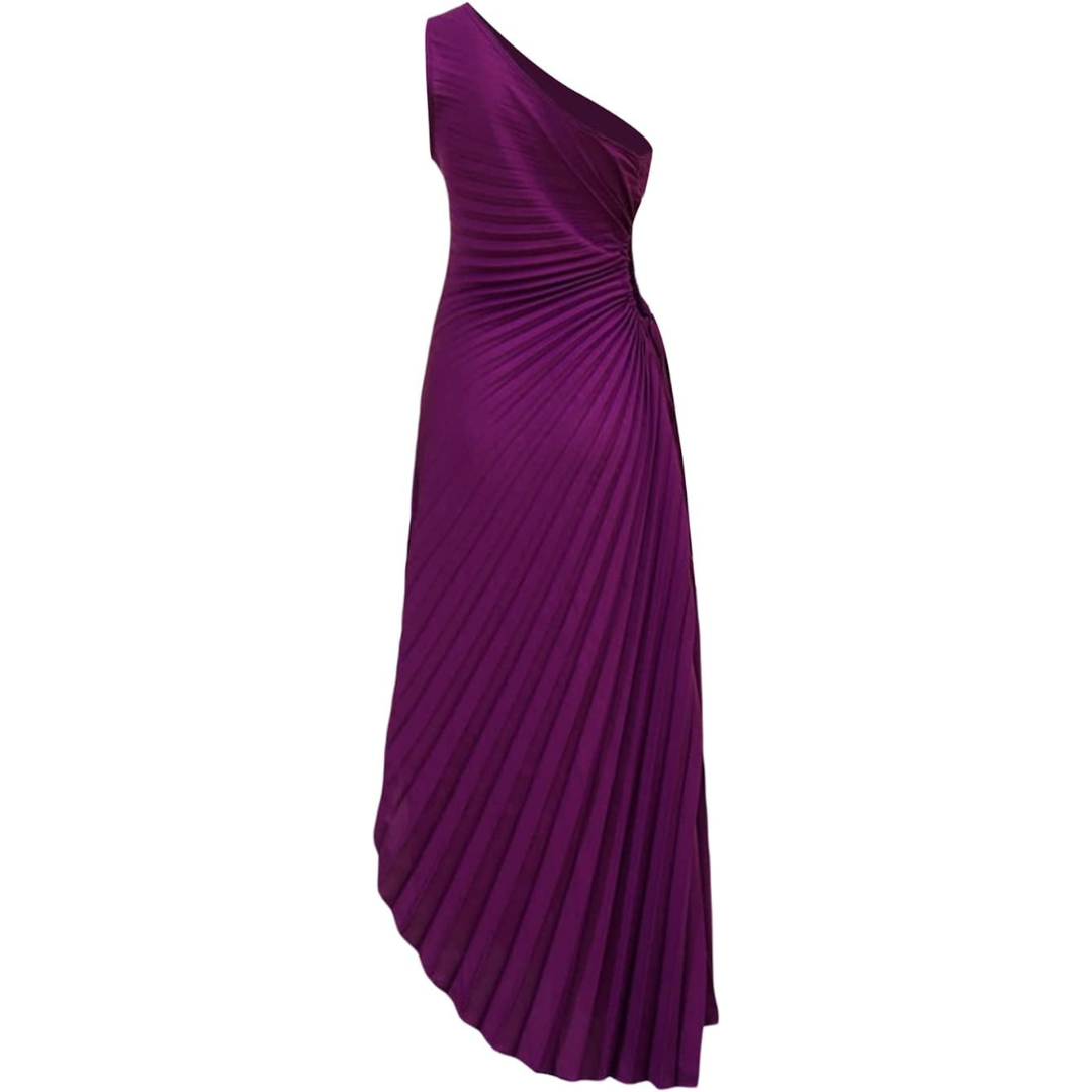Purple One Shoulder Pleated Dress