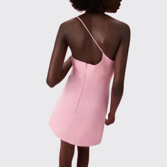 Pink Asymmetric One Shoulder Mini Dress