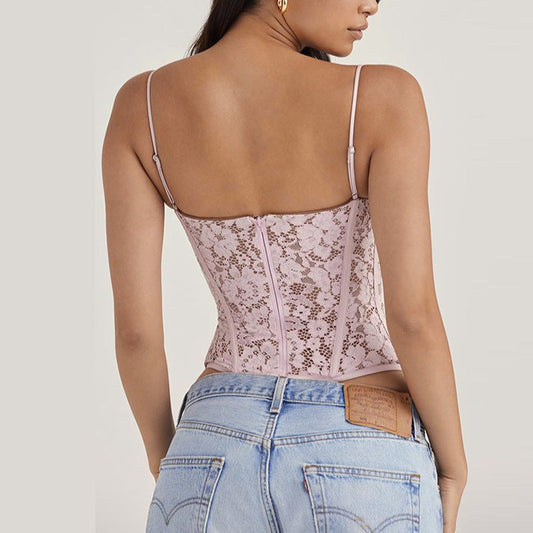 Pink Floral Lace Corset Top