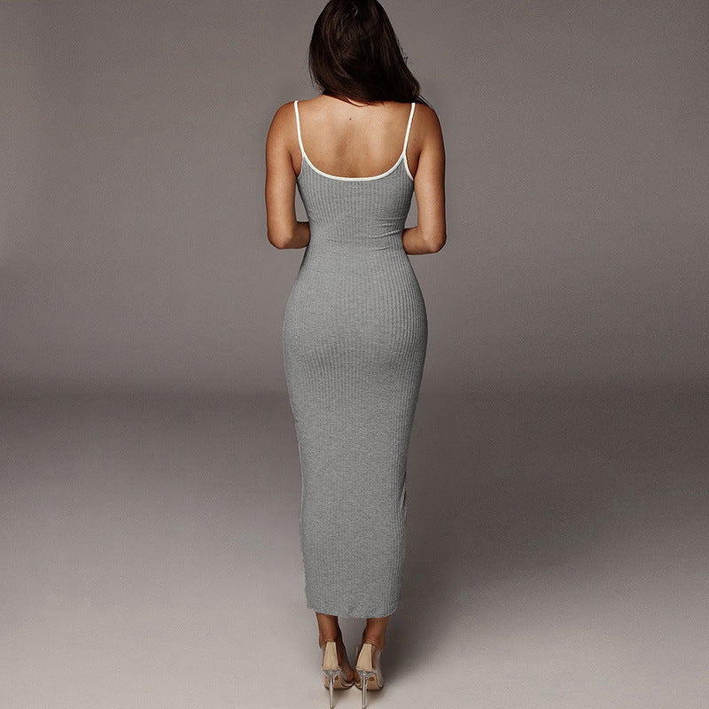 Gray Strap Casual Knit Tank Dress