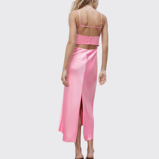 Pink Satin Cut Out Dress
