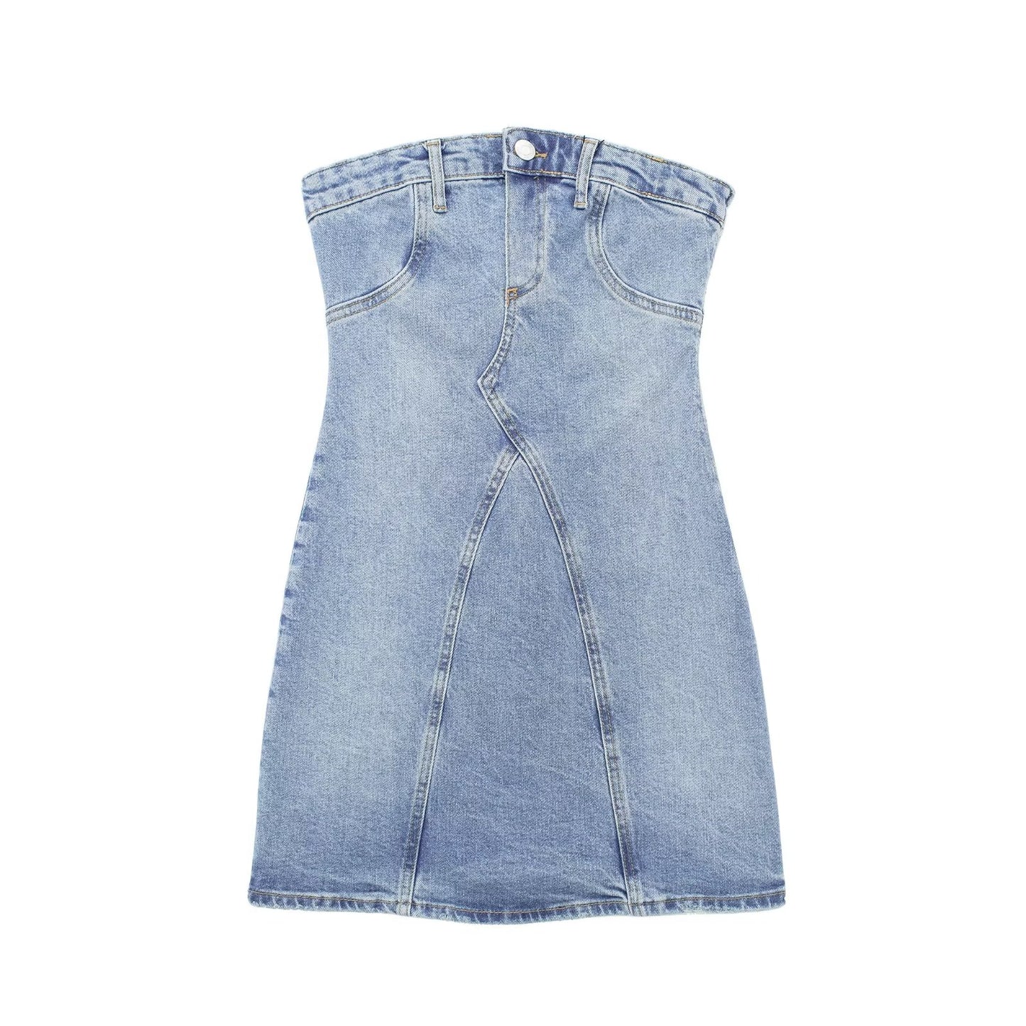 Ice blue Blue Washed jeans Denim Strapless Tube Dress