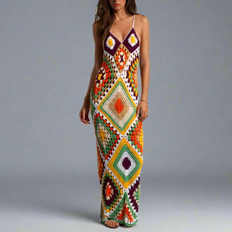 Multicolor Hand Crochet Maxi Dress ADONIS BOUTIQUE Multicolor Hand Crochet Maxi Dress ADONIS BOUTIQUE