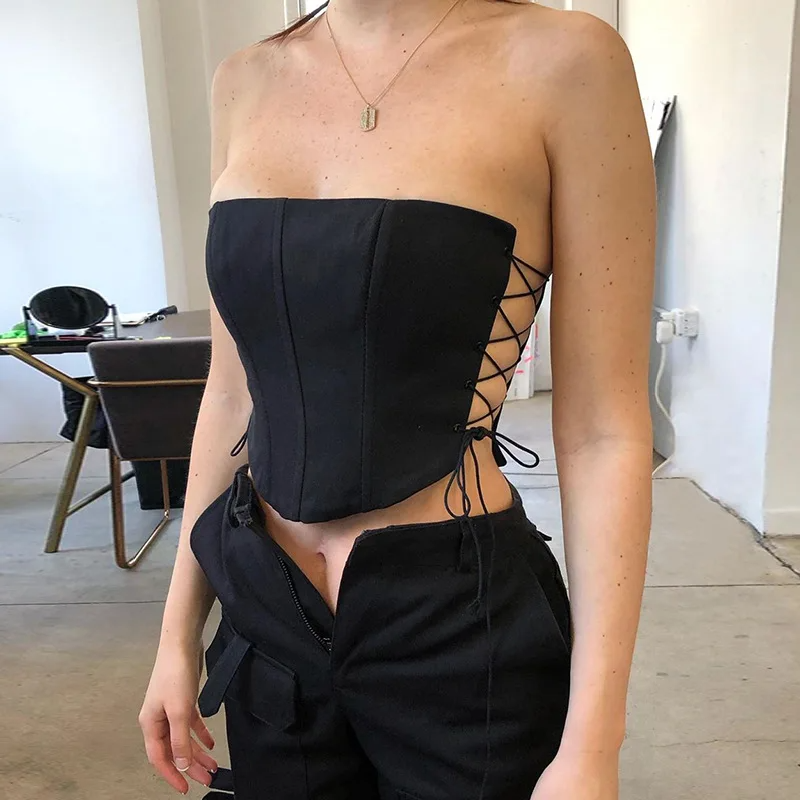 Strapless Black Double Sided Lace UP Corset Top
