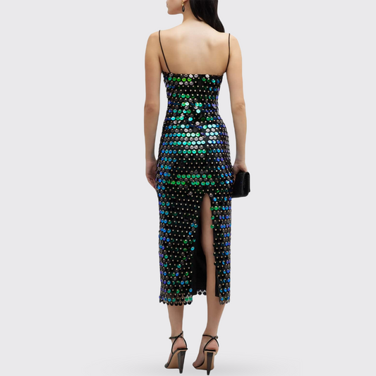 Green Sequin-embellished Midi Dress