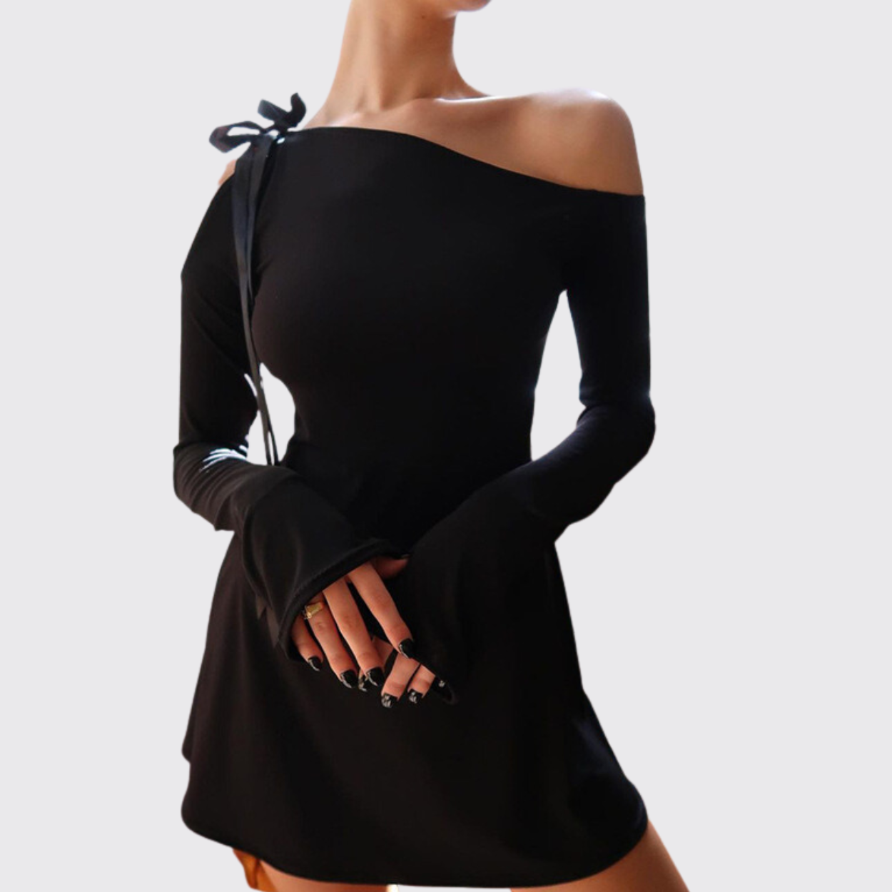 Black Long Sleeve Cold Shoulder Mini Dress