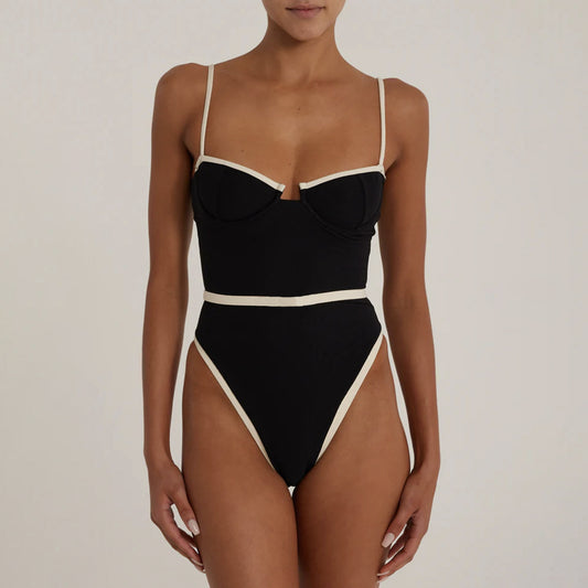 Contrast Trim Structured Swimsuit