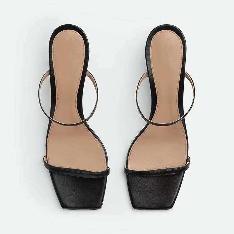 Black Strappy Sandals with Gold Knot Kitten Heel