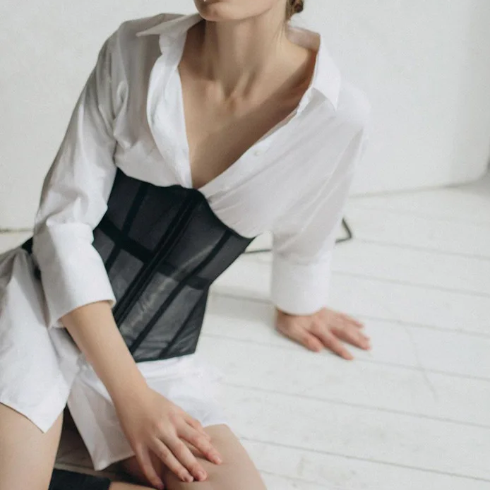 Black External Under-bust See through Corset