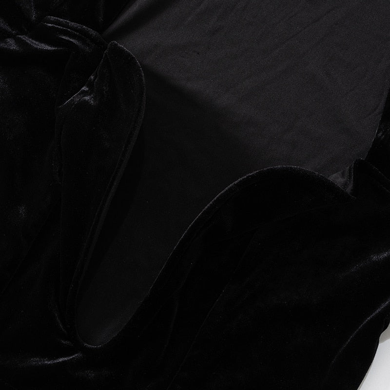 Black Velvet Mini Dress With Long Sleeves