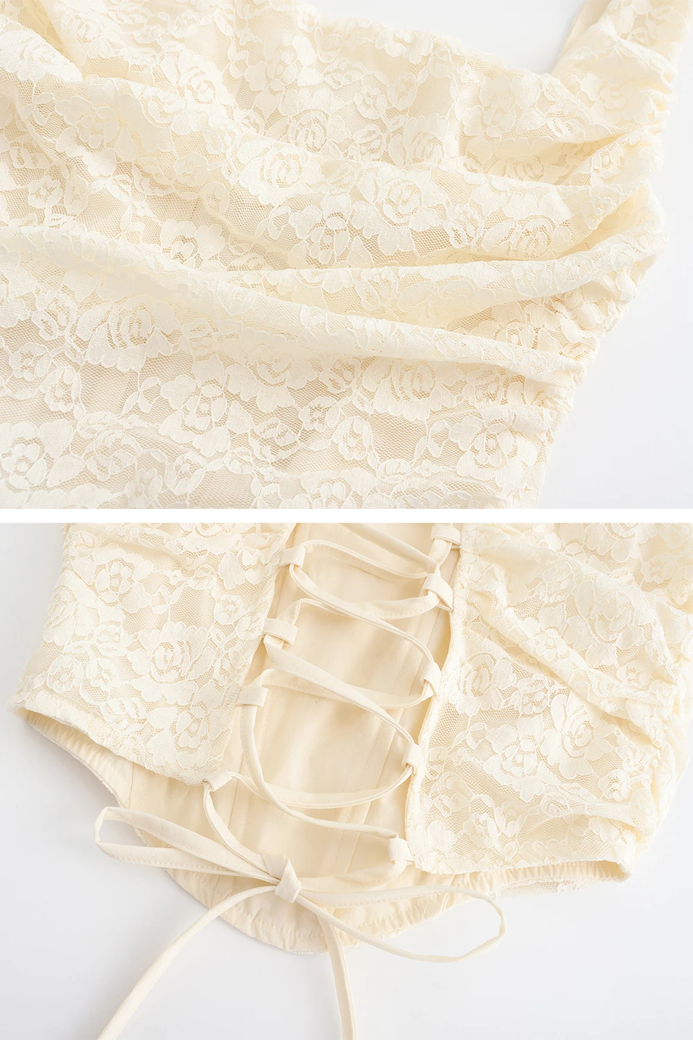Cream Lace Details Midi Dress Set