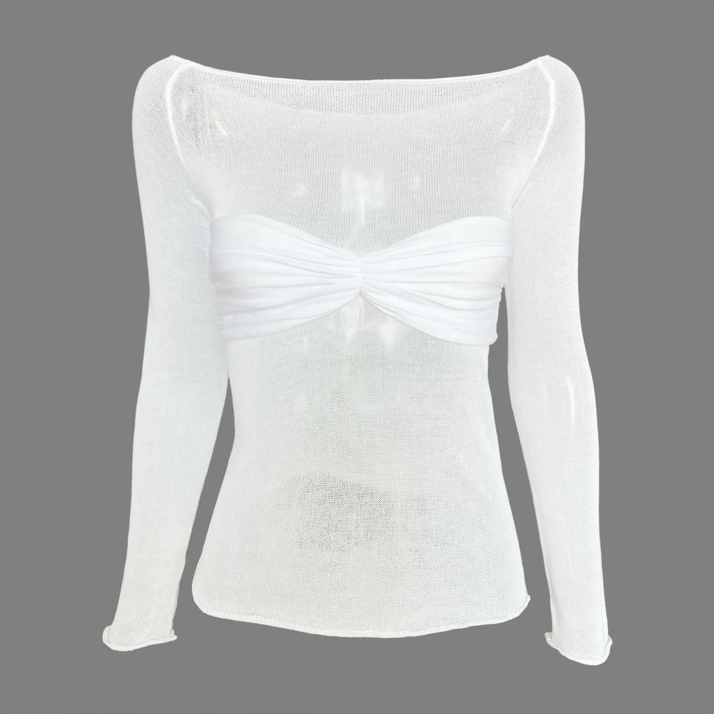 White Long Sleeve See Through Knit Off The Shoulder Top