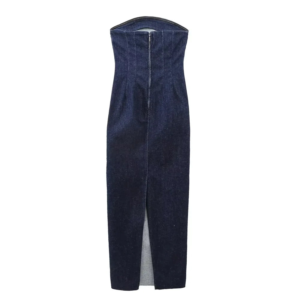 Strapless Sleeveless Denim Dress