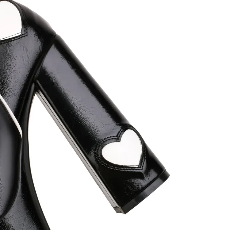 White Hearts Black Platform Boots