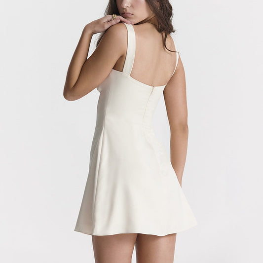 White Square Neck Satin Mini Dress