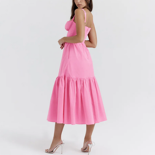 Pink Layered Midi A-Line Dress