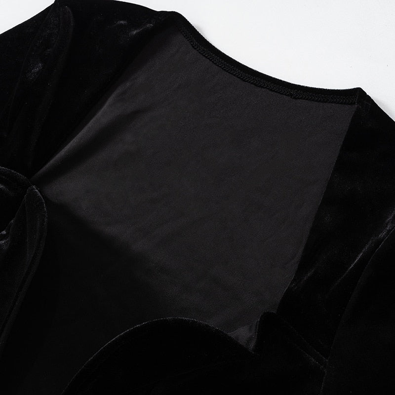 Black Velvet Mini Dress With Long Sleeves