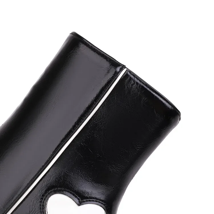 White Hearts Black Platform Boots