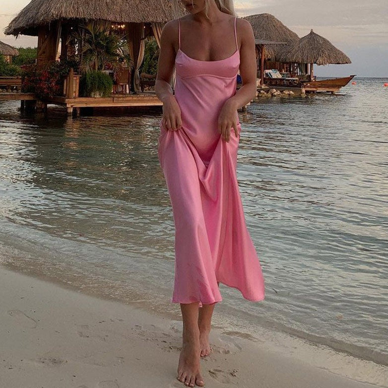 Pink Satin Cut Out Dress