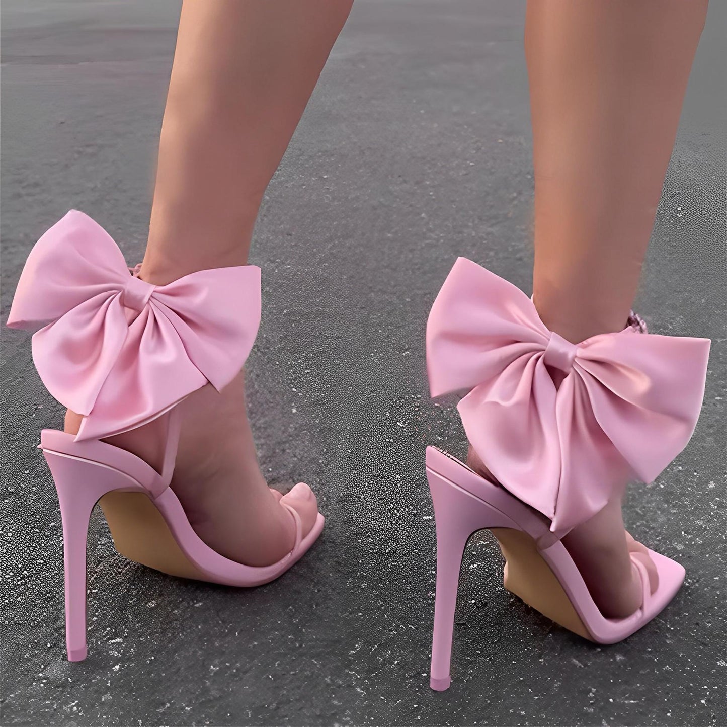 Pink Ankle Strap Back Bow Heels