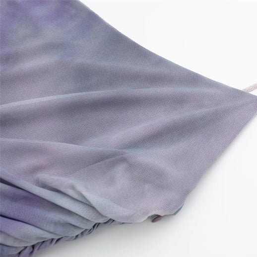 Ombre Asymmetric Ruching Strapless Mini Dress