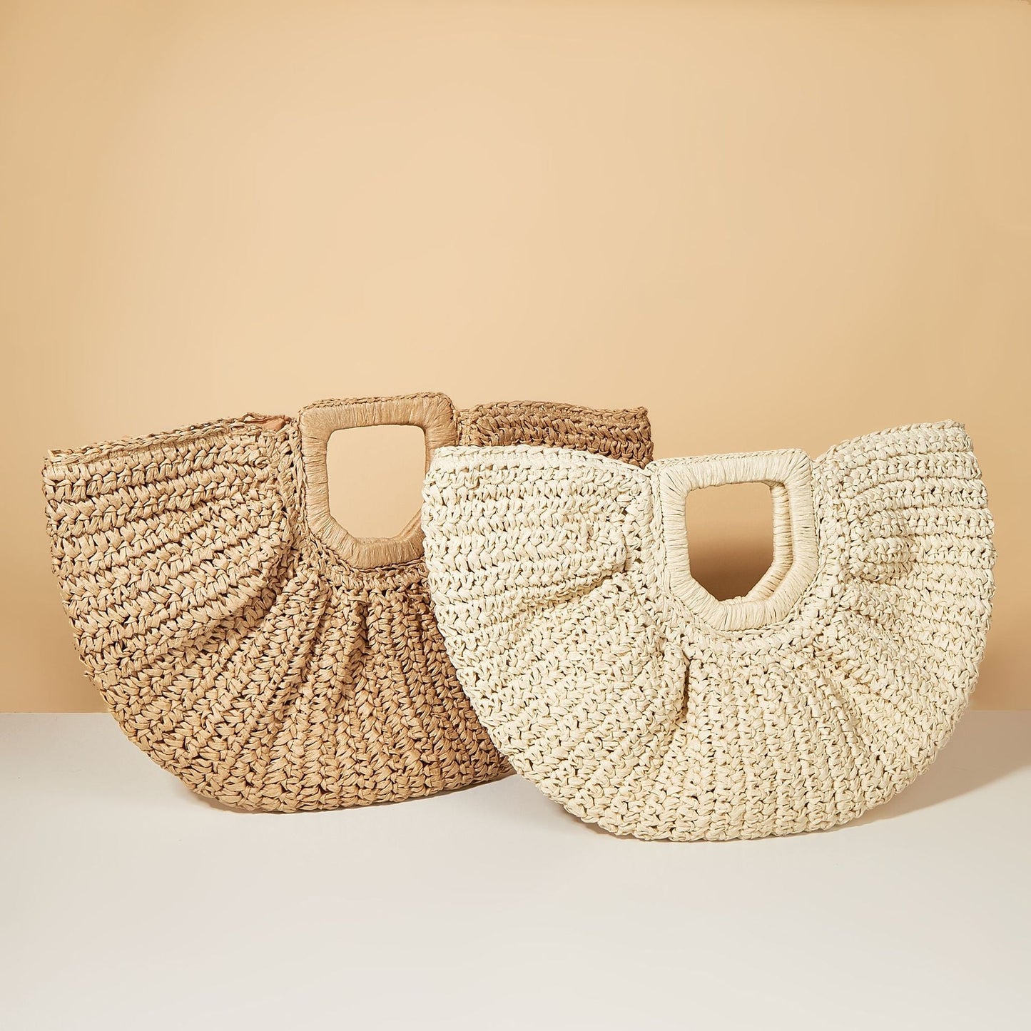 Brown Braided Design Straw Bag