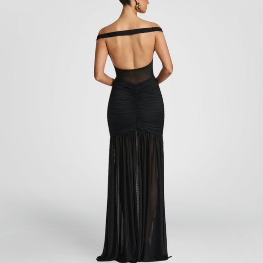 Black Off-Shoulder Gown with High Slit