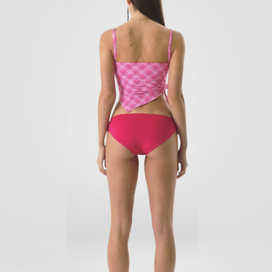 Pink Plaid Bandana Tankini Set with High-Cut Bottoms