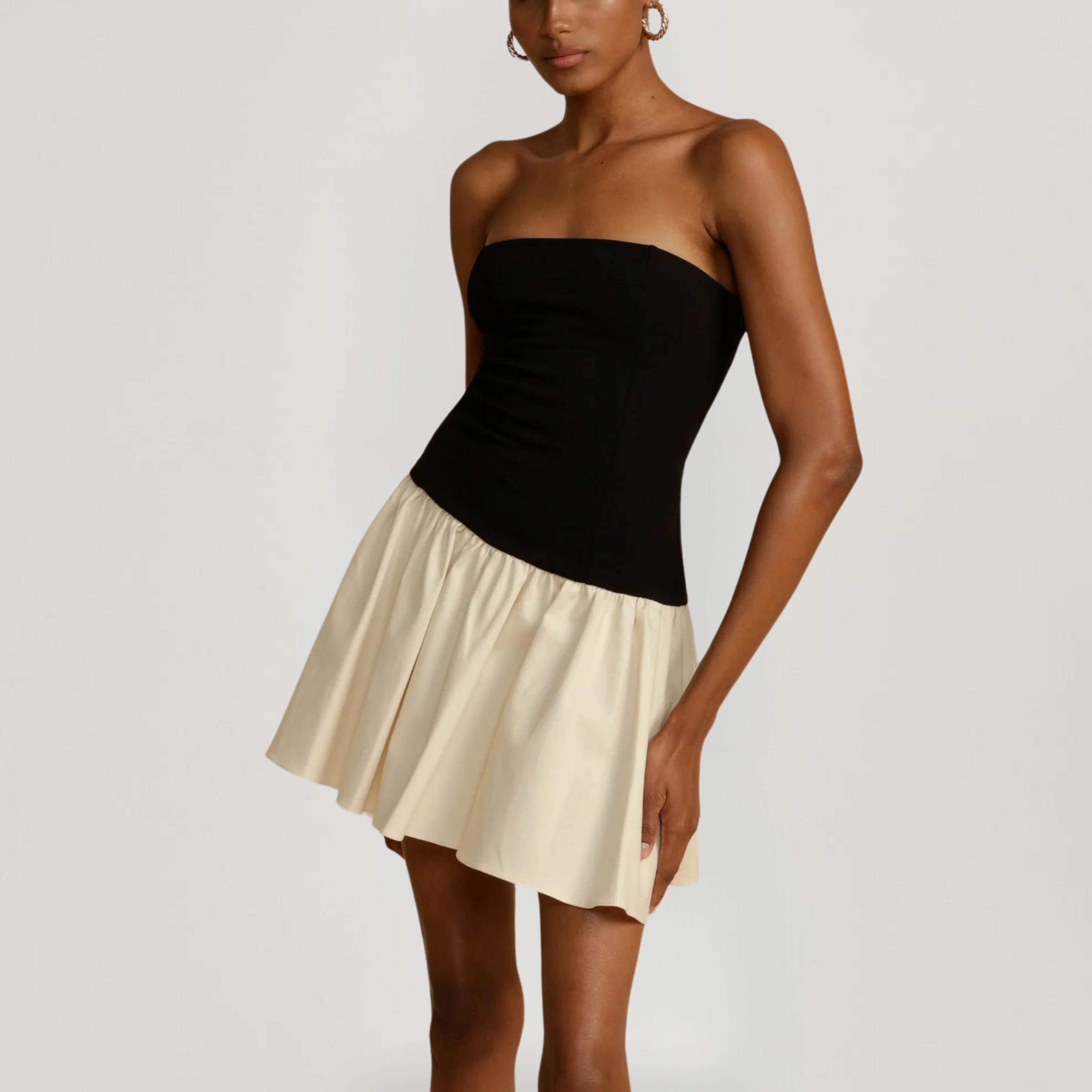 Black & Cream Dropped Waist Dress – ADONIS BOUTIQUE
