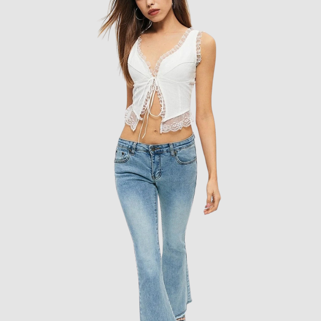 White Lace Trim Front Bow Knot Top