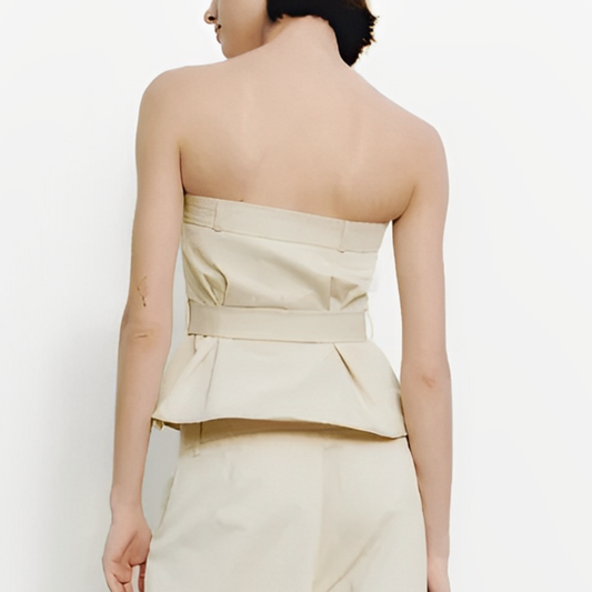 Beige Sleeveless Belted Top