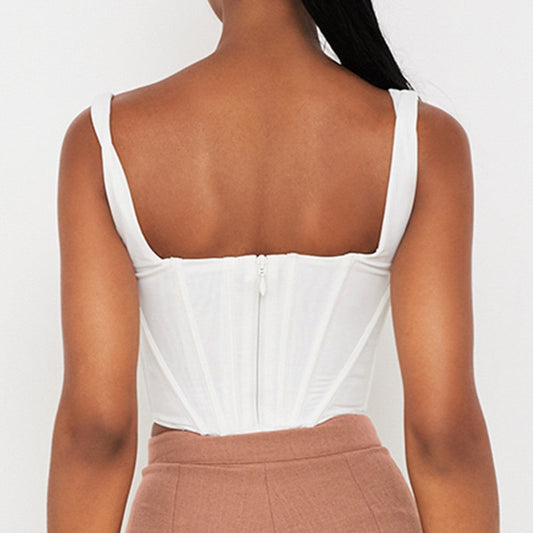 White Square Neck Cropped Corset Top
