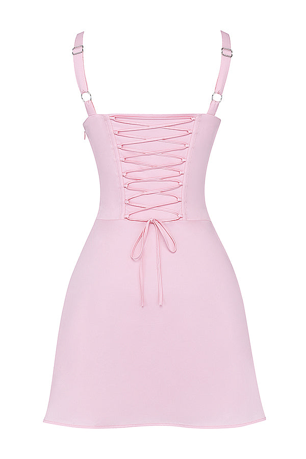 Pink Lace Up Corset Mini Dress