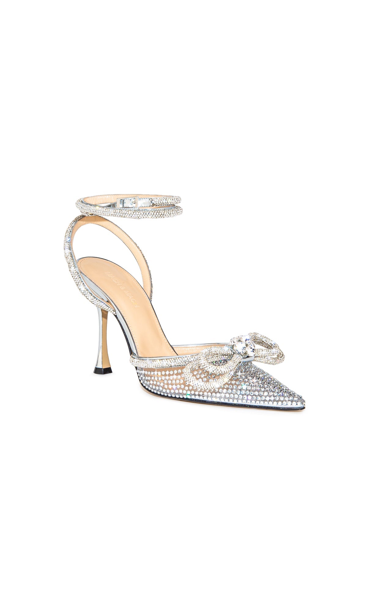 Crystal-embellished Heeled Sandals In Silver With Double Bows