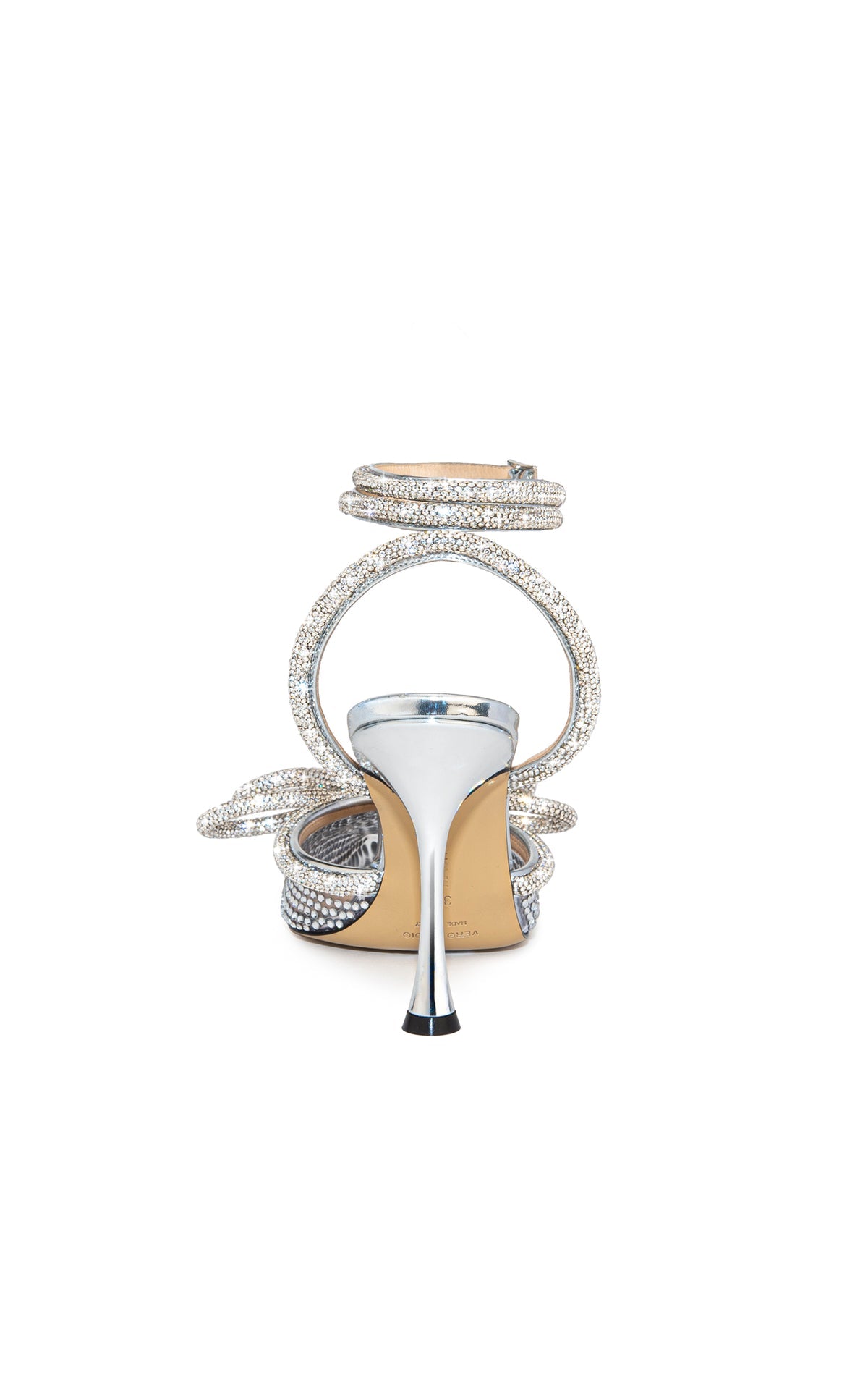Crystal-embellished Heeled Sandals In Silver With Double Bows
