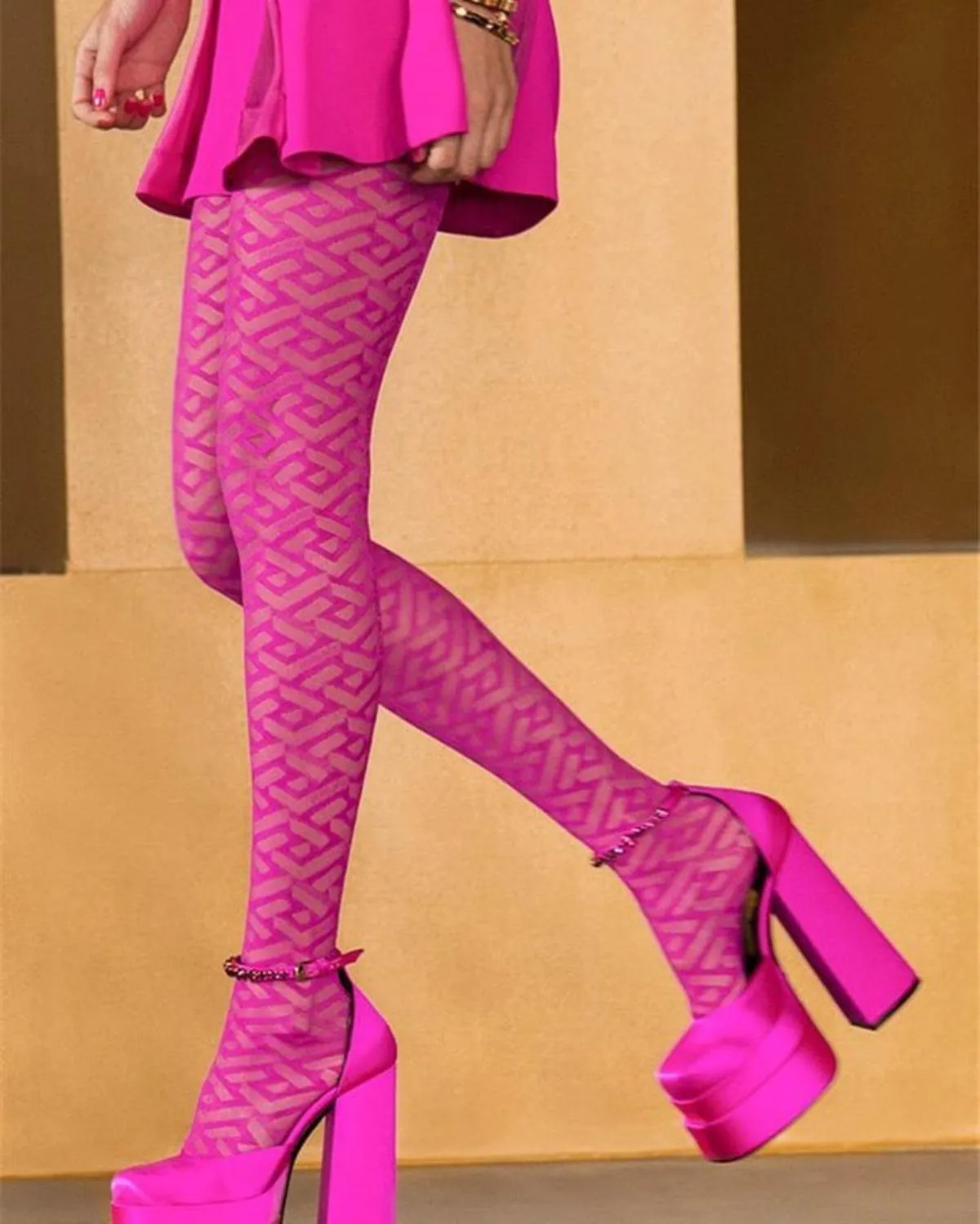Pink Satin Double Platform Ankle Strap Sandals