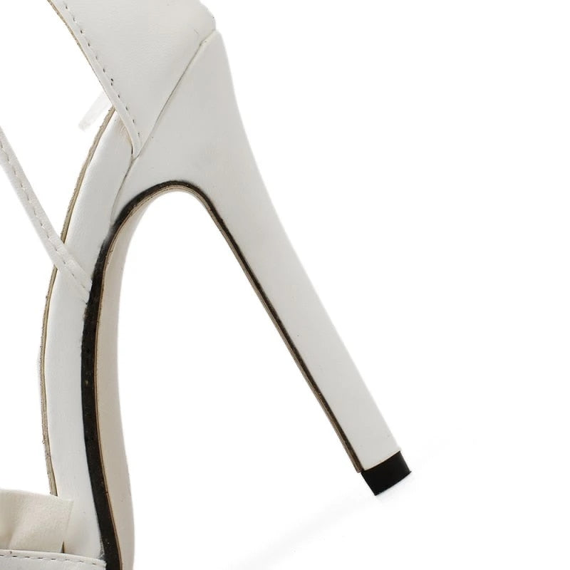 White Open Toe Ankle Front Ruffle Strap Sandals